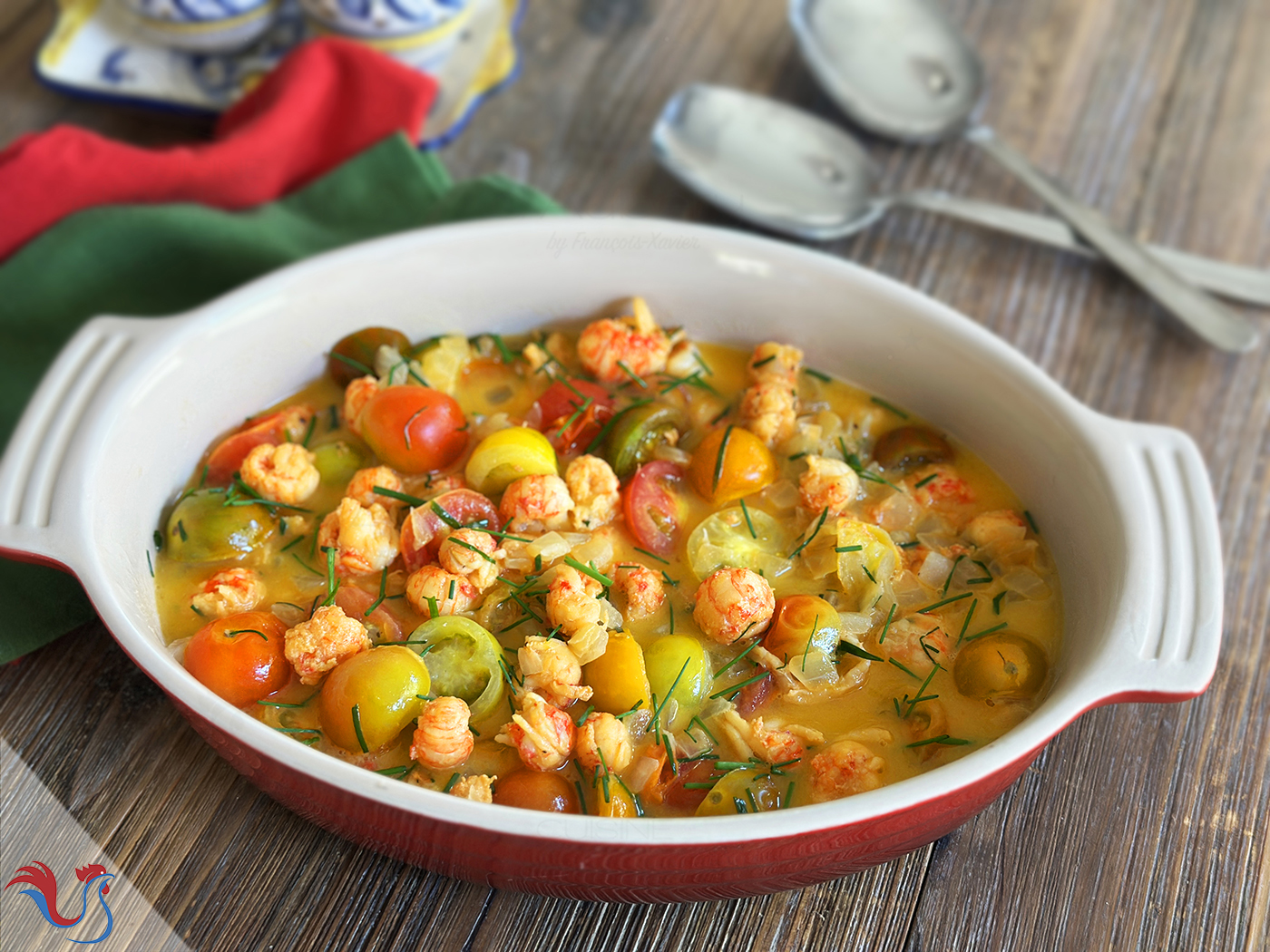 Hirigoyen’s Prawns in Pastis Sauce with Lemon and Cherry Tomatoes