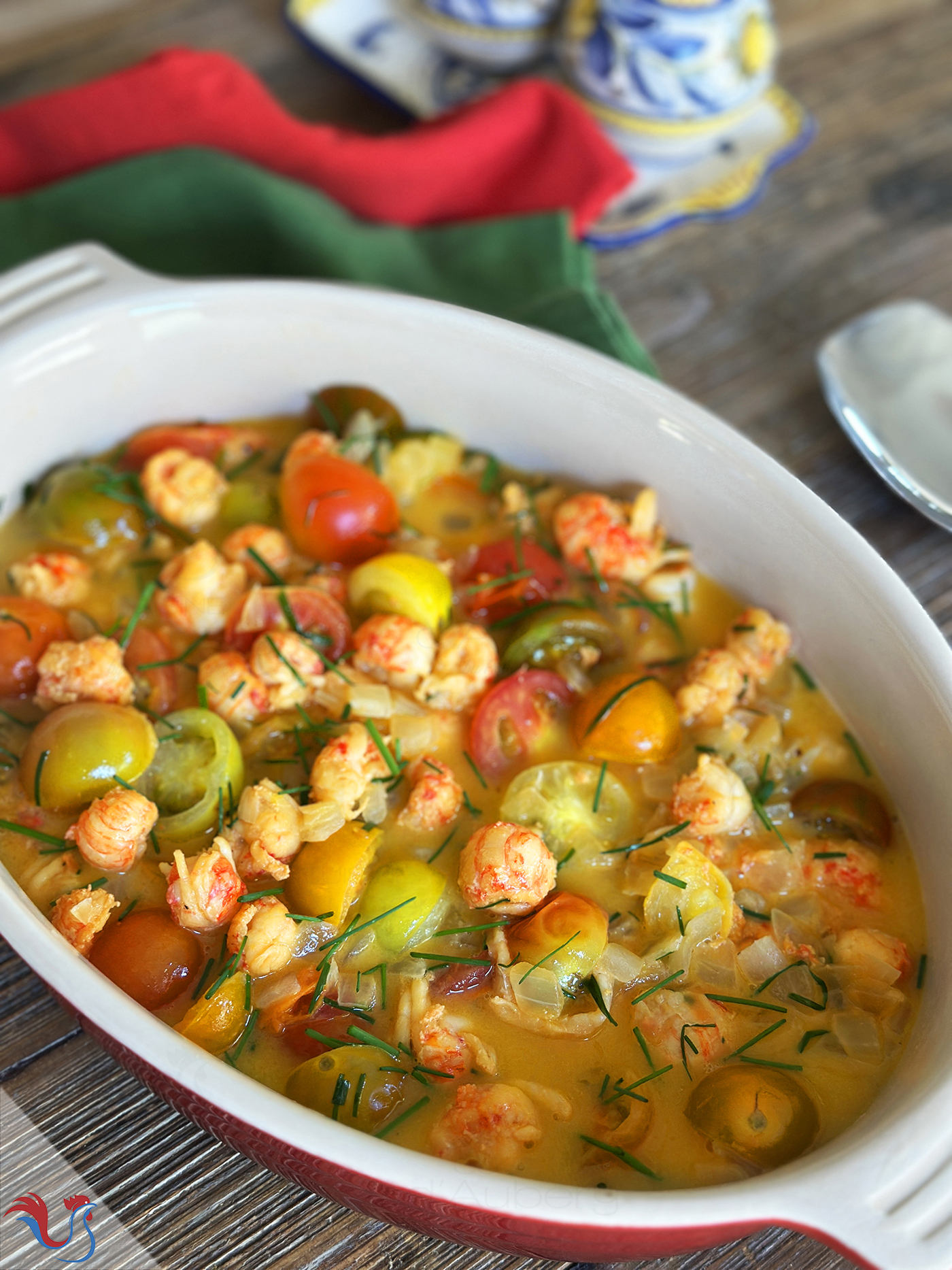 Hirigoyen’s Prawns in Pastis Sauce with Lemon and Cherry Tomatoes